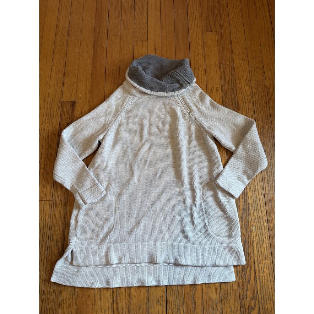 Soft Surroundings Sweater Tunic Womens PL Beige Cowl Neck Long Sleeve Pockets